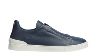 ZEGNA NAVY BLUE DEERSKIN TRIPLE STITCH™ SNEAKERS